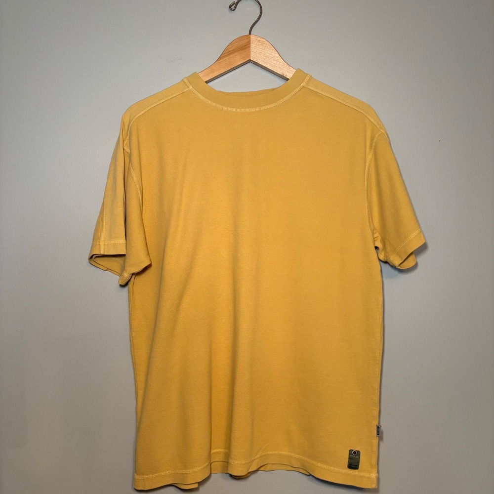 Aigle Mens Waffle‎ Knit Short Sleeve T-Shirt Mustard Yellow Cotton Crew Neck L